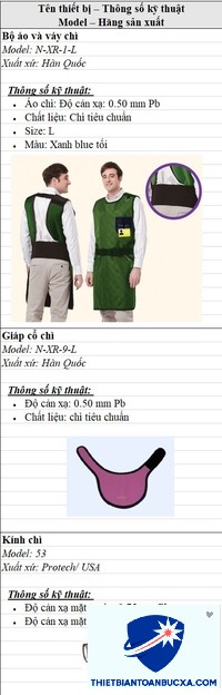 Áo chì NXR-1-L size L , Yếm chì NXR-9-2-L , đều 0.35mm , kính chì model 53